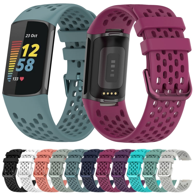For Fitbit Charge 6 Solid Color Breathable Sports Silicone Watch Band(Black) - Watch Bands by buy2fix | Online Shopping UK | buy2fix