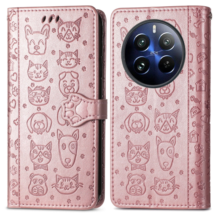 For Realme 12 Pro Cat and Dog Embossed Leather Phone Case(Rose Gold) - Realme Cases by buy2fix | Online Shopping UK | buy2fix