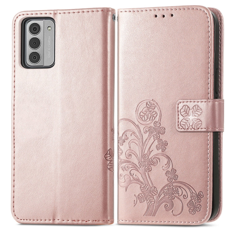 For Nokia G42 Four-leaf Clasp Embossed Buckle Leather Phone Case(Rose Gold) - Nokia Cases by buy2fix | Online Shopping UK | buy2fix