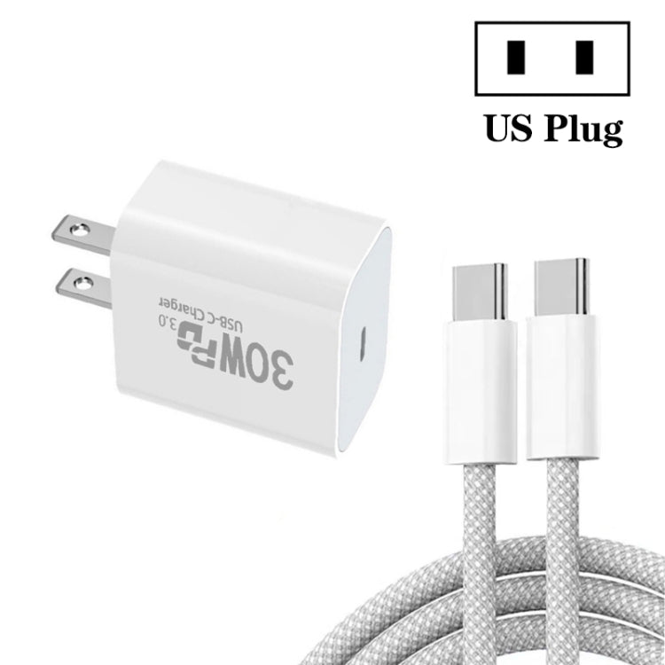 Single Port PD30W USB-C / Type-C Charger with Type-C to Type-C Data Cable US Plug - USB Charger by buy2fix | Online Shopping UK | buy2fix