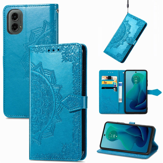 For Motorola Moto G 2024 Mandala Flower Embossed Leather Phone Case(Blue) - Motorola Cases by buy2fix | Online Shopping UK | buy2fix