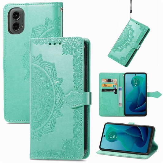 For Motorola Moto G 2024 Mandala Flower Embossed Leather Phone Case(Green) - Motorola Cases by buy2fix | Online Shopping UK | buy2fix