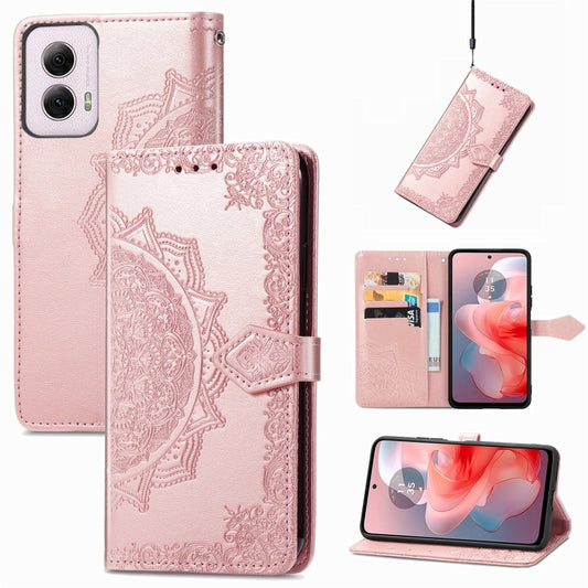 For Motorola Moto G Power 2024 Mandala Flower Embossed Leather Phone Case(Rose Gold) - Motorola Cases by buy2fix | Online Shopping UK | buy2fix