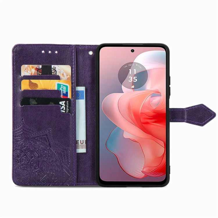 For Motorola Moto G Power 2024 Mandala Flower Embossed Leather Phone Case(Purple) - Motorola Cases by buy2fix | Online Shopping UK | buy2fix