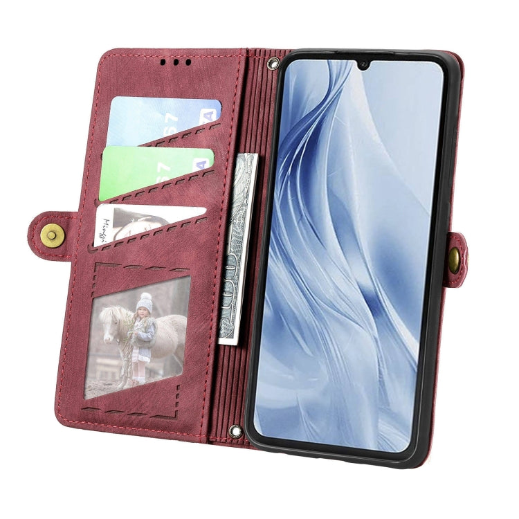 For Xiaomi Redmi 13C 5G Geometric Zipper Wallet Side Buckle Leather Phone Case(Red) - Xiaomi Cases by buy2fix | Online Shopping UK | buy2fix