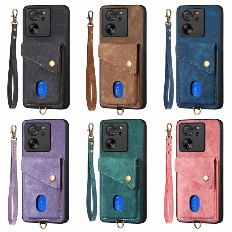 For Xiaomi Redmi Note 13 Pro+ Retro Card Wallet Fold Leather Phone Case with Strap(Blue) - Note 13 Pro+ Tempered Glass by buy2fix | Online Shopping UK | buy2fix