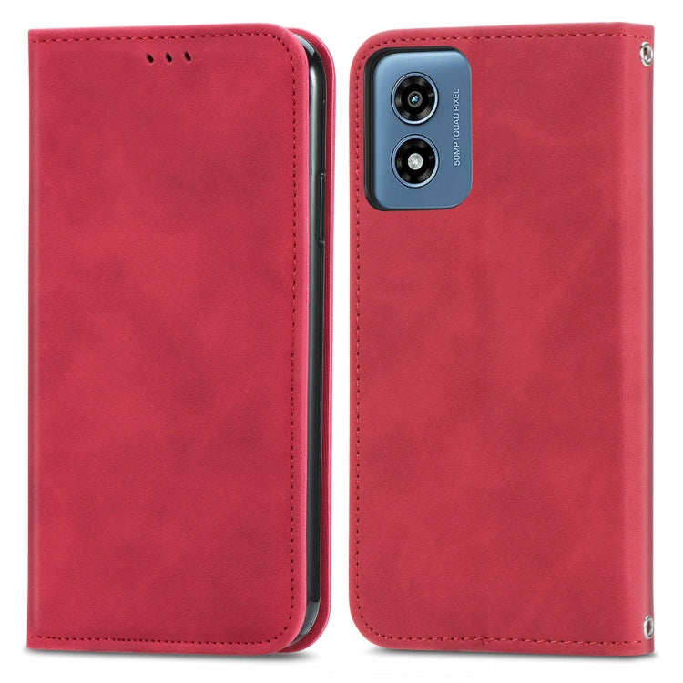 For Motorola Moto G Play 2024 Retro Skin Feel Magnetic Flip Leather Phone Case(Red) - Motorola Cases by buy2fix | Online Shopping UK | buy2fix