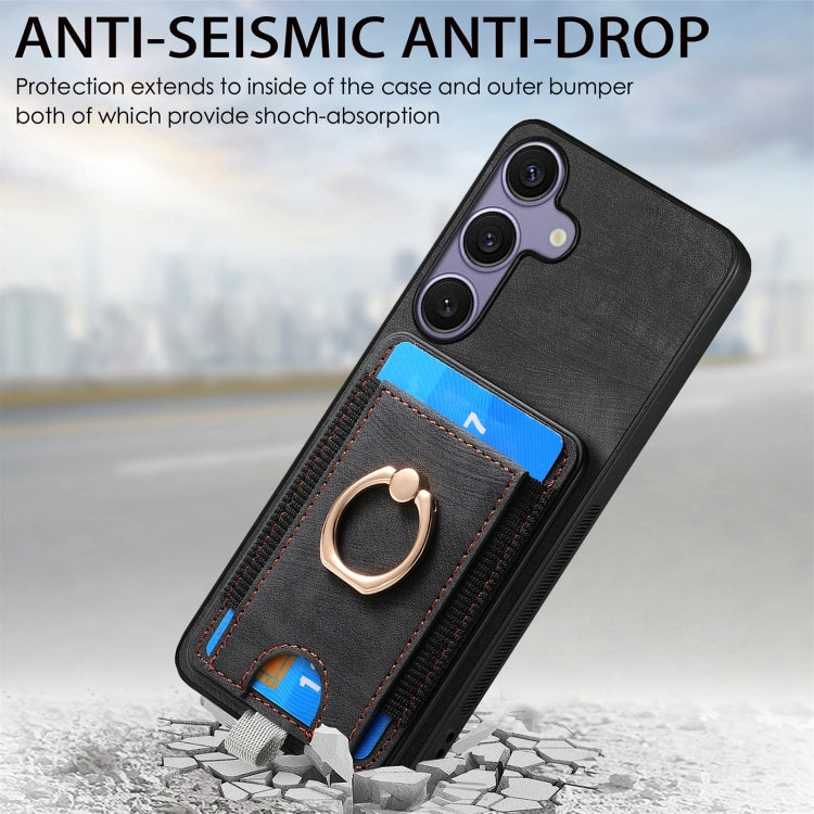 For Samsung Galaxy S25+ 5G Retro Splitable Magnetic Card Bag Leather Phone Case(Black) - Galaxy Phone Cases by buy2fix | Online Shopping UK | buy2fix