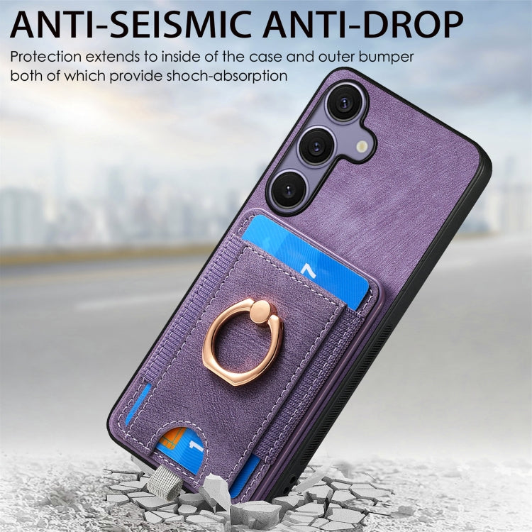 For Samsung Galaxy S25 Ultra 5G Retro Splitable Magnetic Card Bag Leather Phone Case(Purple) - Galaxy Phone Cases by buy2fix | Online Shopping UK | buy2fix