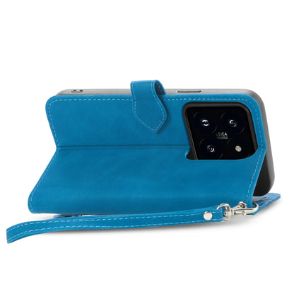 For Xiaomi 14 Embossed Flower Zipper Leather Phone Case(Blue) - 14 Cases by buy2fix | Online Shopping UK | buy2fix