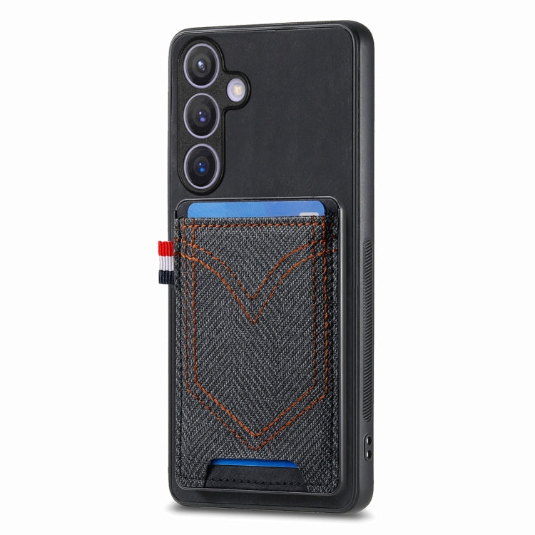 For Samsung Galaxy S25+ 5G Denim Texture Leather Skin Phone Case with Card Slot(Black) - Galaxy S25+ 5G Cases by buy2fix | Online Shopping UK | buy2fix