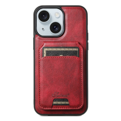 For iPhone 15 Plus Suteni H15 MagSafe Oil Eax Leather Detachable Wallet Back Phone Case(Red) - iPhone 15 Plus Cases by Suteni | Online Shopping UK | buy2fix