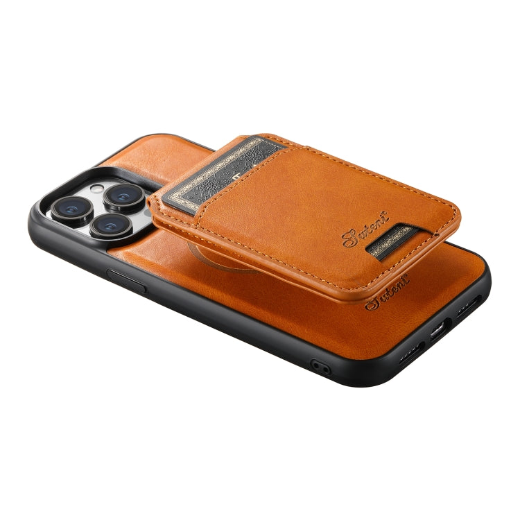 For iPhone 14 Suteni H15 MagSafe Oil Eax Leather Detachable Wallet Back Phone Case(Khaki) - iPhone 14 Cases by Suteni | Online Shopping UK | buy2fix