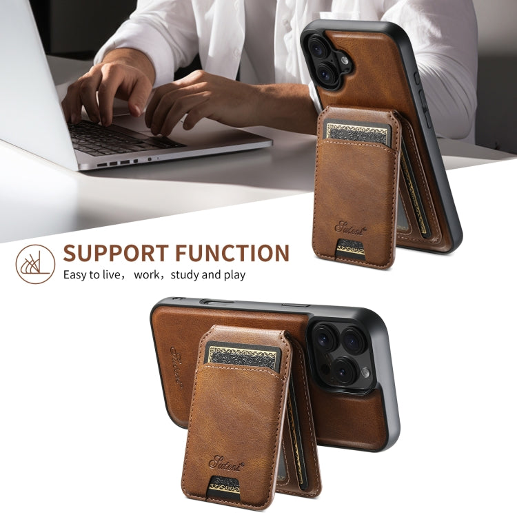 For iPhone 16 Plus Suteni H15 MagSafe Oil Eax Leather Detachable Wallet Back Phone Case(Brown) - iPhone 16 Plus Cases by Suteni | Online Shopping UK | buy2fix