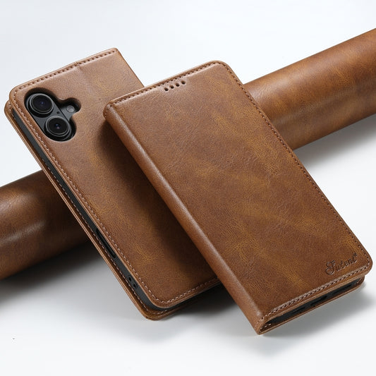 For iPhone 16 Suteni J02 Oil Wax Wallet Leather Phone Case(Brown) - iPhone 16 Cases by Suteni | Online Shopping UK | buy2fix