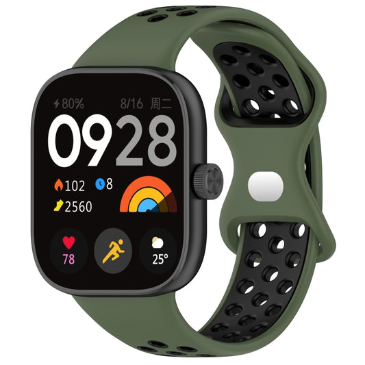 For Redmi Watch 4 Dual Color Perforated Silicone Watch Band(Olive Green Black) - Watch Bands by buy2fix | Online Shopping UK | buy2fix