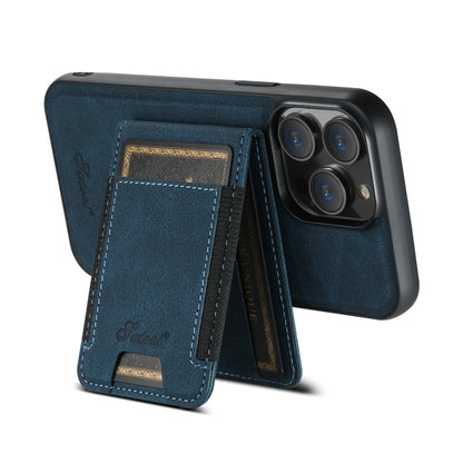 For iPhone 15 Pro Max Suteni H17 Litchi Texture Leather MagSafe Detachable Wallet Phone Case(Blue) - iPhone 15 Pro Max Cases by Suteni | Online Shopping UK | buy2fix