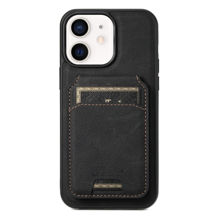 For iPhone 12  Suteni H17 Litchi Texture Leather MagSafe Detachable Wallet Phone Case(Black) - iPhone 12 / 12 Pro Cases by Suteni | Online Shopping UK | buy2fix