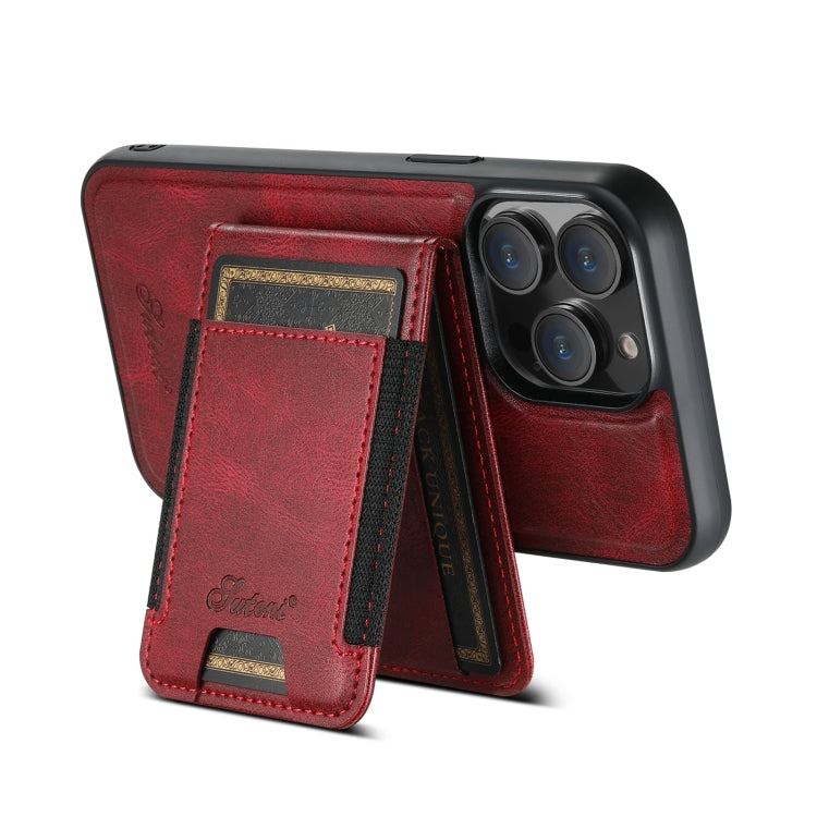 For iPhone 14 Suteni H17 Oil Eax Leather MagSafe Detachable Wallet Phone Case(Red) - iPhone 14 Cases by Suteni | Online Shopping UK | buy2fix