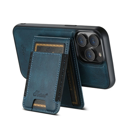 For iPhone 14 Suteni H17 Oil Eax Leather MagSafe Detachable Wallet Phone Case(Blue) - iPhone 14 Cases by Suteni | Online Shopping UK | buy2fix