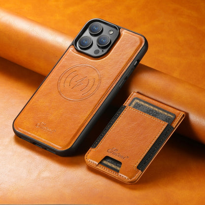 For iPhone 12  Suteni H17 Oil Eax Leather MagSafe Detachable Wallet Phone Case(Khaki) - iPhone 12 / 12 Pro Cases by Suteni | Online Shopping UK | buy2fix