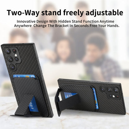 For Samsung Galaxy S21 Ultra 5G Carbon Fiber Card Bag Fold Stand Phone Case(Black) - Galaxy S21 Ultra 5G Cases by buy2fix | Online Shopping UK | buy2fix