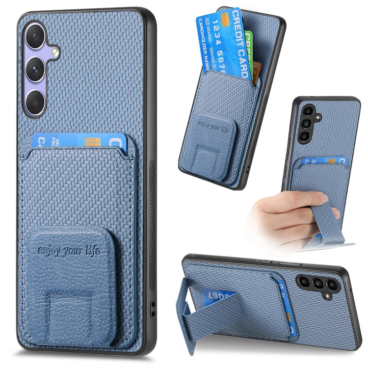 For Samsung Galaxy S25 Ultra 5G Carbon Fiber Card Bag Fold Stand Phone Case(Blue) - Galaxy S25 Ultra 5G Cases by buy2fix | Online Shopping UK | buy2fix