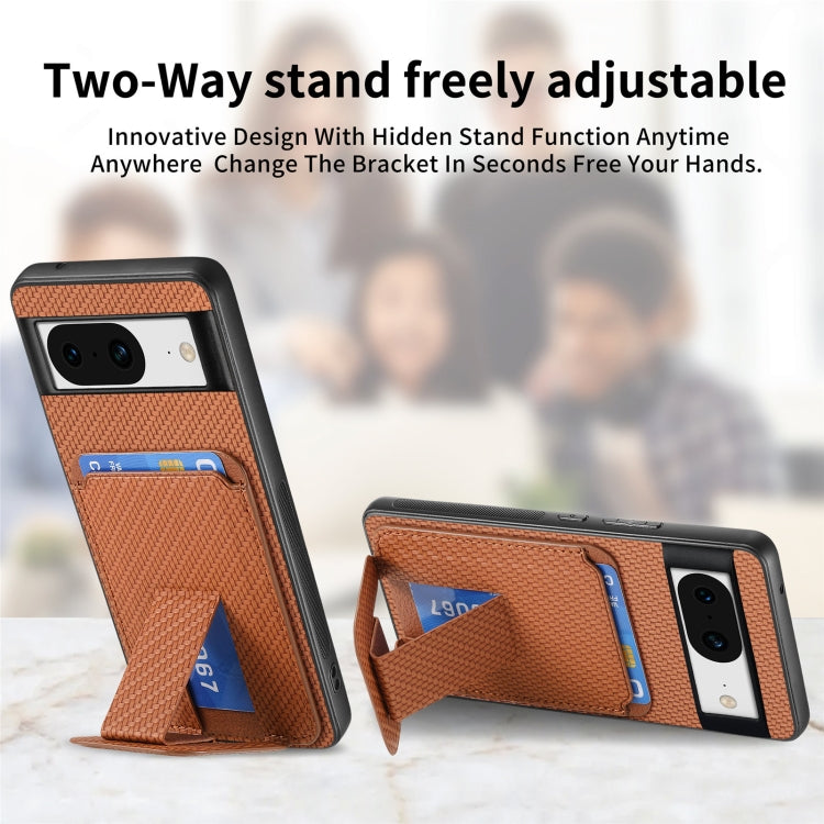 For Google Pixel 6 Pro Carbon Fiber Card Bag Fold Stand Phone Case(Brown) - Google Cases by buy2fix | Online Shopping UK | buy2fix