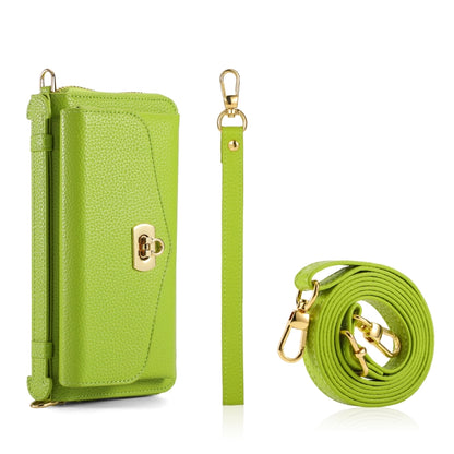 For iPhone 14 Pro Max MagSafe Crossbody Multi-functional Zipper Wallet Litchi Leather Phone Case(Green) - iPhone 14 Pro Max Cases by buy2fix | Online Shopping UK | buy2fix