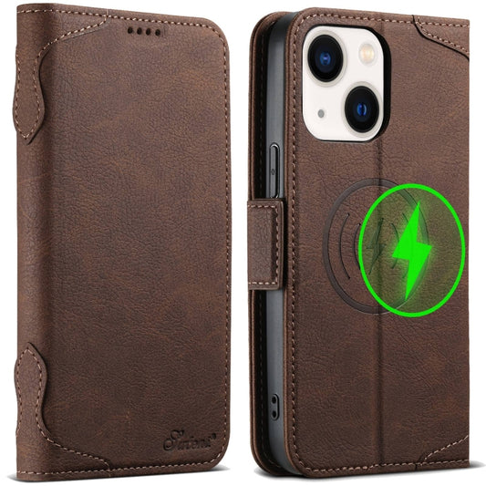 For iPhone 14 SUTENI J07 Multifunctional Horizontal Flip Magsafe Leather Phone Case(Brown) - iPhone 14 Cases by Suteni | Online Shopping UK | buy2fix