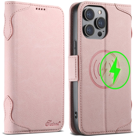 For iPhone 14 Pro SUTENI J07 Multifunctional Horizontal Flip Magsafe Leather Phone Case(Pink) - iPhone 14 Pro Cases by Suteni | Online Shopping UK | buy2fix