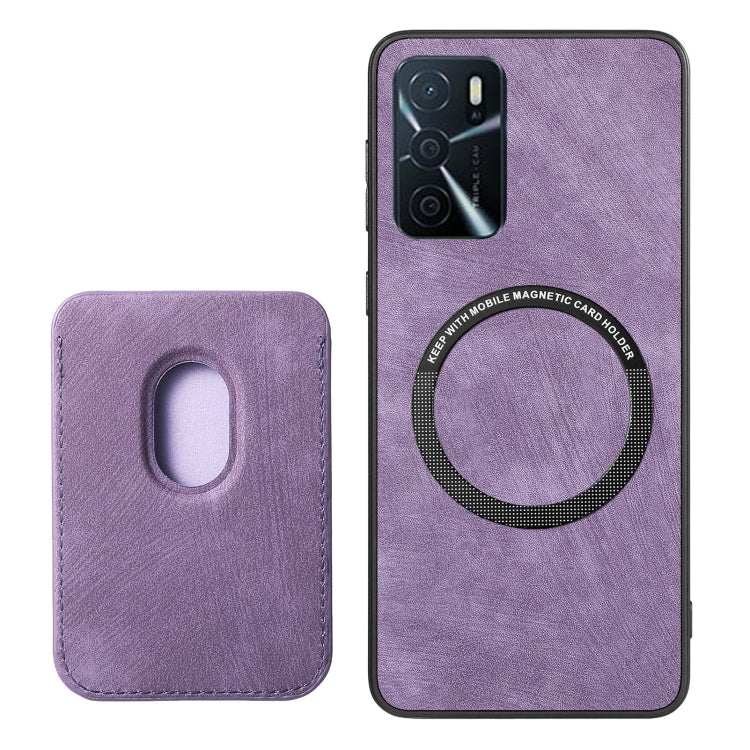For OPPO A1 5G Retro Leather Card Bag Magnetic Phone Case(Purple) - OPPO Cases by buy2fix | Online Shopping UK | buy2fix