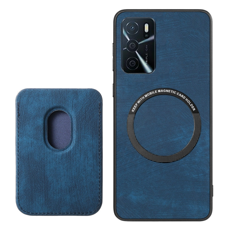 For OPPO A16 Retro Leather Card Bag Magnetic Phone Case(Blue) - OPPO Cases by buy2fix | Online Shopping UK | buy2fix