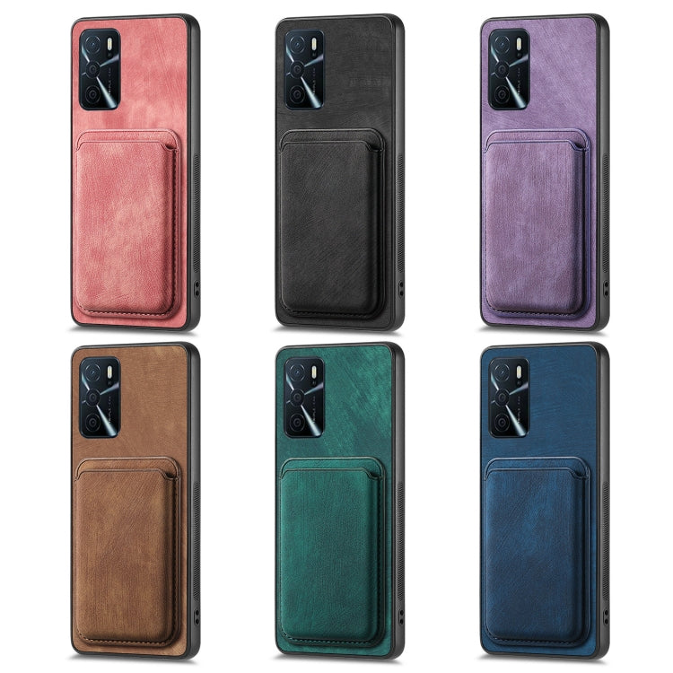 For OPPO A57 4G Retro Leather Card Bag Magnetic Phone Case(Purple) - OPPO Cases by buy2fix | Online Shopping UK | buy2fix