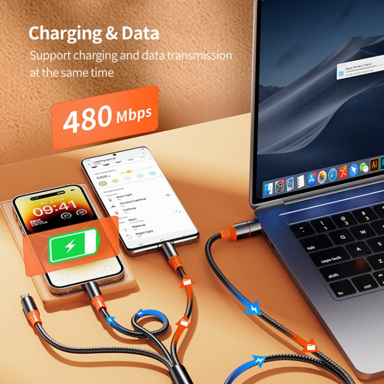 ENKAY 6-in-1 5A USB + Type-C to Type-C / 8 Pin / Micro USB Multifunction Fast Charging Cable, Length:1.2m(Black Orange) - Multifunction Cable by ENKAY | Online Shopping UK | buy2fix