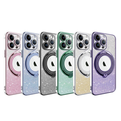 For iPhone 15 Rotation MagSafe Holder Gradient Glitter TPU Phone Case(Cangling) - iPhone 15 Cases by buy2fix | Online Shopping UK | buy2fix