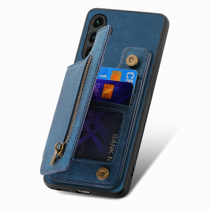 For Samsung Galaxy S25+ 5G Retro Leather Zipper Wallet Back Phone Case(Blue) - Galaxy S25+ 5G Cases by buy2fix | Online Shopping UK | buy2fix