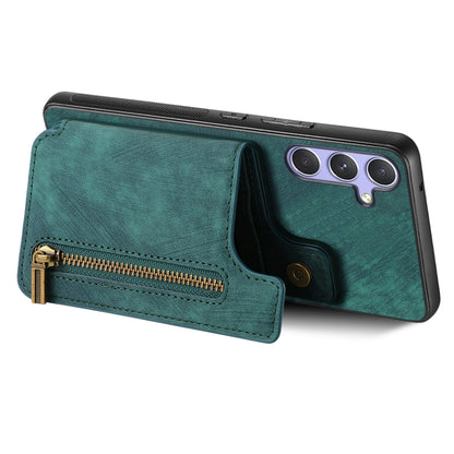 For Samsung Galaxy S25 Ultra 5G Retro Leather Zipper Wallet Back Phone Case(Green) - Galaxy S25 Ultra 5G Cases by buy2fix | Online Shopping UK | buy2fix