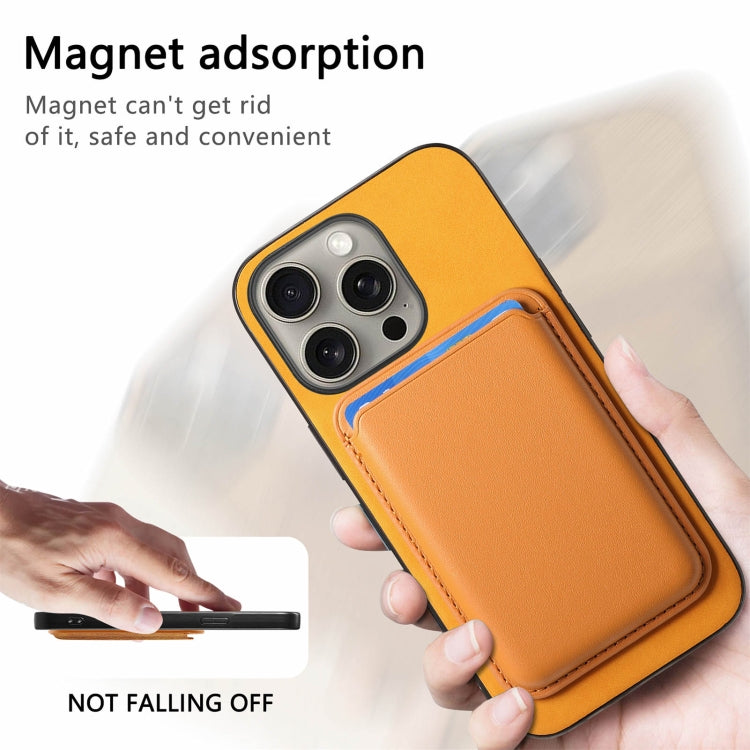 For iPhone 15 Pro Max Retro Magsafe Card Bag PU Back Cover Phone Case(Yellow) - iPhone 15 Pro Max Cases by buy2fix | Online Shopping UK | buy2fix