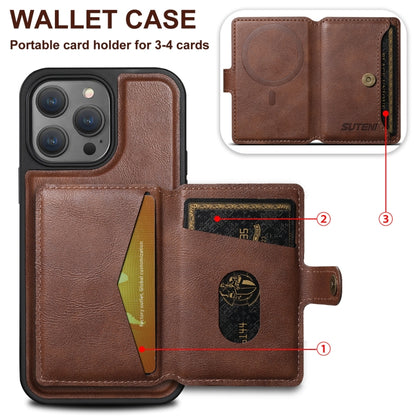 For iPhone 13 Suteni M1 Oil Wax MagSafe Detachable Horizontal Card Bag Phone Case(Brown) - iPhone 13 Cases by Suteni | Online Shopping UK | buy2fix