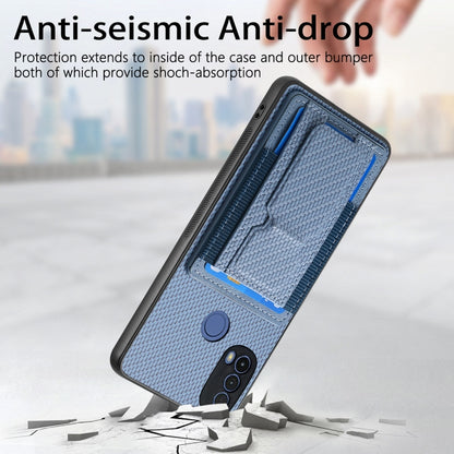 For Motorola Moto G Power 5G 2024 Carbon Fiber Fold Stand Elastic Card Bag Phone Case(Blue) - Motorola Cases by buy2fix | Online Shopping UK | buy2fix