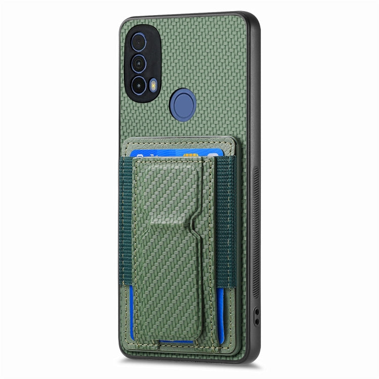 For Motorola Moto G Power 5G 2024 Carbon Fiber Fold Stand Elastic Card Bag Phone Case(Green) - Motorola Cases by buy2fix | Online Shopping UK | buy2fix