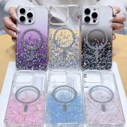 For iPhone 14 Gradient Glitter MagSafe PC Hybrid TPU Phone Case(Gradient Lotus) - iPhone 14 Cases by buy2fix | Online Shopping UK | buy2fix