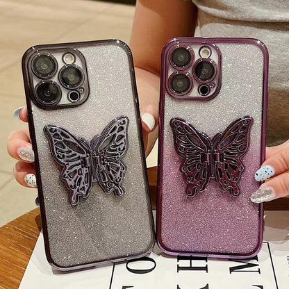 For iPhone 16 Plus Electroplated Gradient Glitter 3D Butterfly TPU Phone Case(Gradient Purple) - iPhone 16 Plus Cases by buy2fix | Online Shopping UK | buy2fix