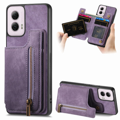 For Motorola G Power 5G 2024 Retro Leather Zipper Wallet Back Phone Case(Purple) - Motorola Cases by buy2fix | Online Shopping UK | buy2fix