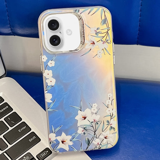 For iPhone 16 Plus Electroplating Laser Flower Texture TPU Phone Case(Morning Glory AH16) - iPhone 16 Plus Cases by buy2fix | Online Shopping UK | buy2fix