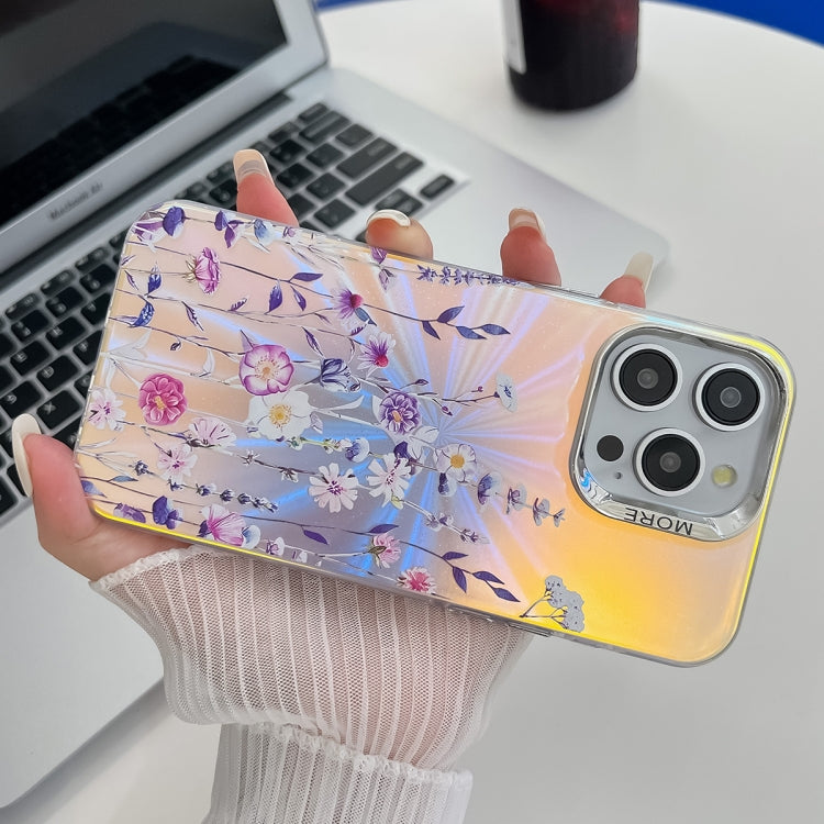 For iPhone 16 Plus Electroplating Laser Flower Texture TPU Phone Case(Morning Glory AH16) - iPhone 16 Plus Cases by buy2fix | Online Shopping UK | buy2fix