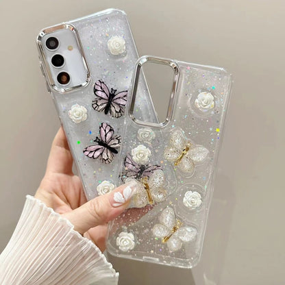 For Samsung Galaxy S25 Ultra 5G Three-dimensional Butterfly Glitter TPU  Phone Case(Gold) - Galaxy S25 Ultra 5G Cases by buy2fix | Online Shopping UK | buy2fix