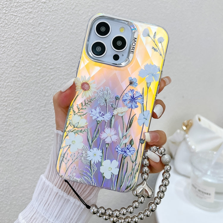 For iPhone 16 Pro Max Electroplating Laser Flower Phone Case with Wrist Strap(Chrysanthemum AH5) - iPhone 16 Pro Max Cases by buy2fix | Online Shopping UK | buy2fix