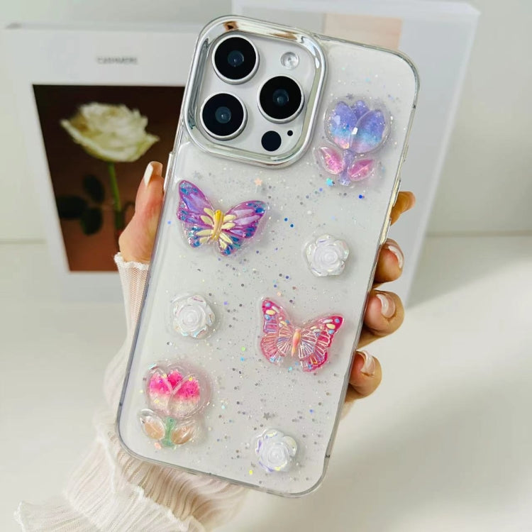 For iPhone 16 3D Colorful Crystal Butterfly TPU Phone Case(Butterful Flowers) - iPhone 16 Cases by buy2fix | Online Shopping UK | buy2fix